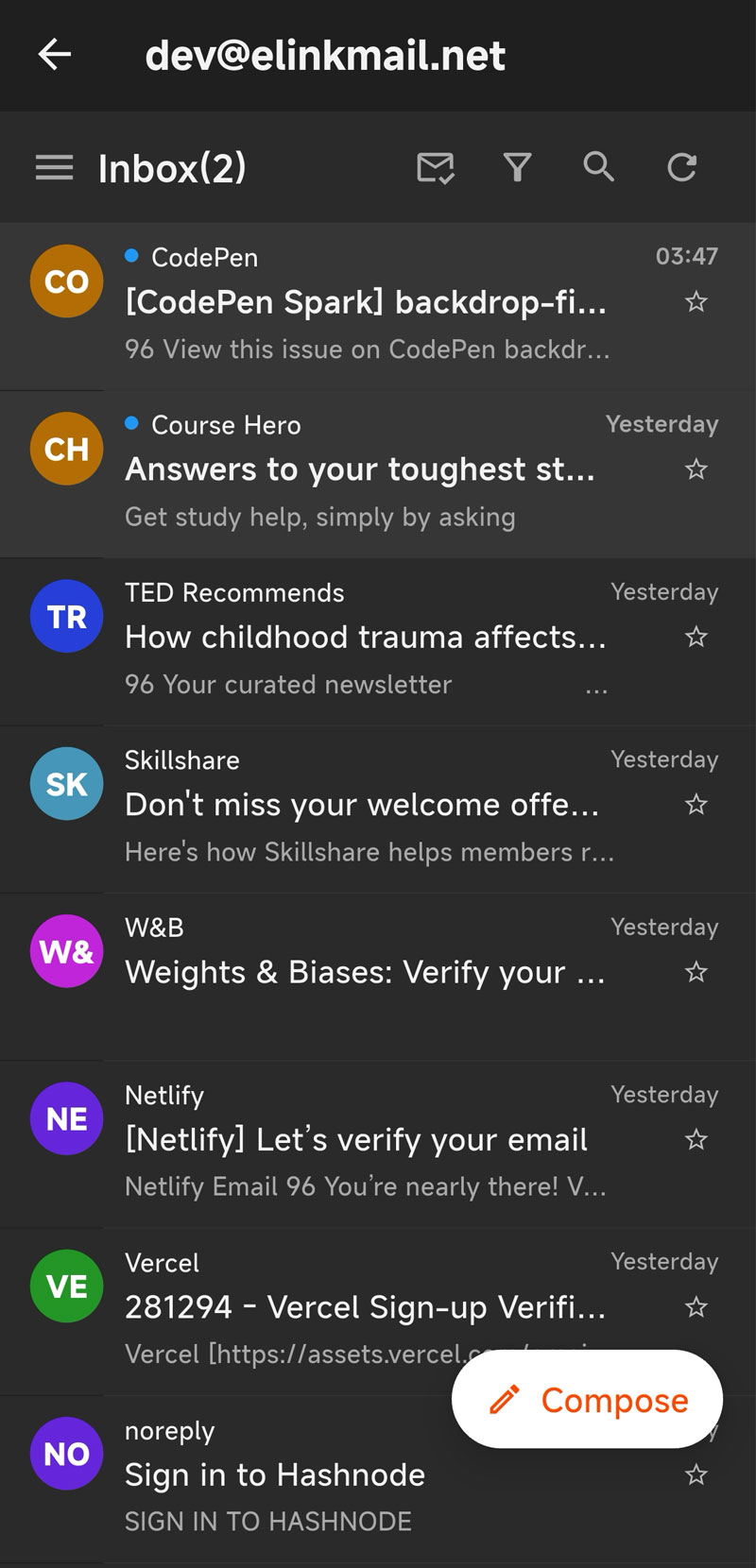 ELink Mail mobile interface