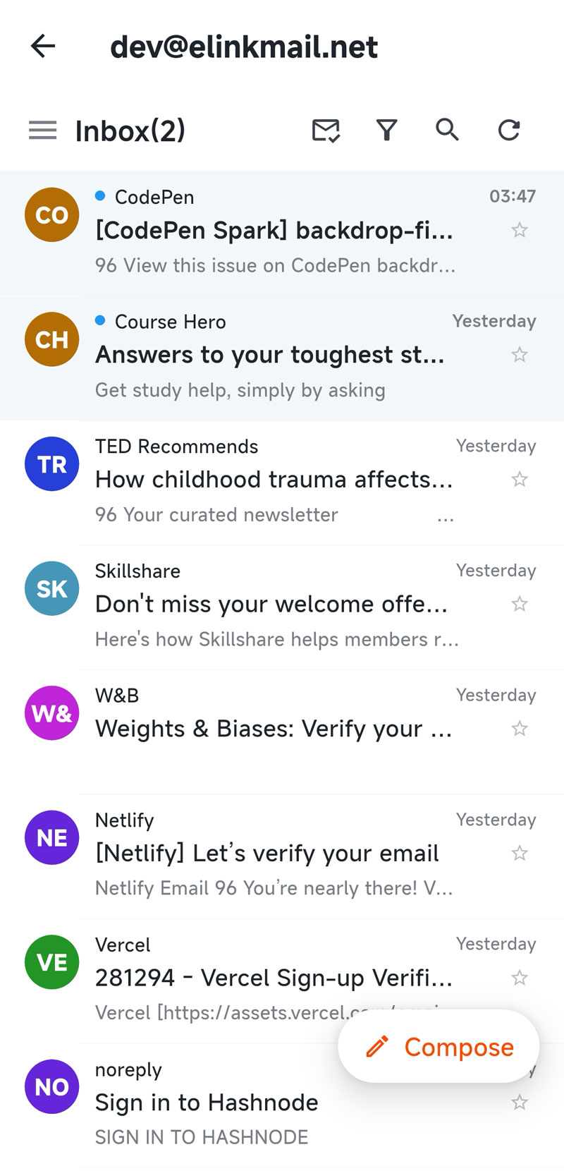 ELink Mail mobile interface